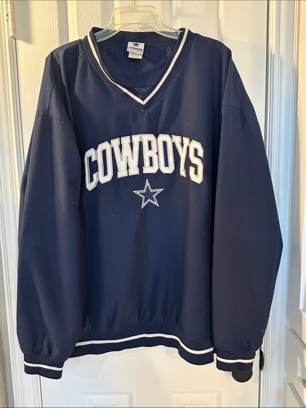 Navy and White Dallas Cowboys V-Neck Pullover 2XL